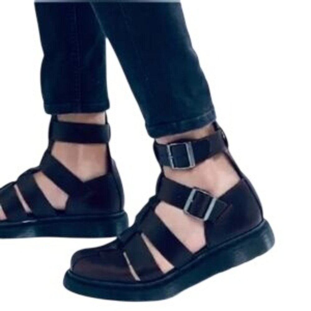 Dr. Martens Geraldo Black Leather Fisherman Sandals - Picture 2 of 9